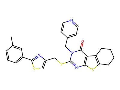 2-[[2-(3-methylphenyl)-1,3-thiazol-4-yl]methylsulfanyl]-3-(pyridin-4-ylmethyl)-5,6,7,8-tetrahydro-[1]benzothiolo[2,3-d]pyrimidin-4-one structure