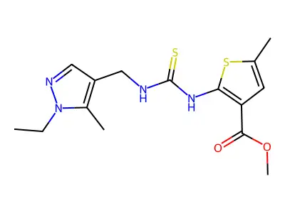 methyl 2-({[(1-ethyl-5-methyl-1H-pyrazol-4-yl)methyl]carbamothioyl}amino)-5-methylthiophene-3-carboxylate structure