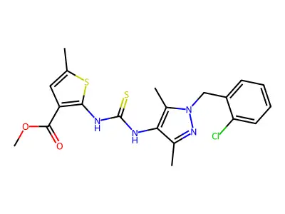 methyl 2-({[1-(2-chlorobenzyl)-3,5-dimethyl-1H-pyrazol-4-yl]carbamothioyl}amino)-5-methylthiophene-3-carboxylate structure