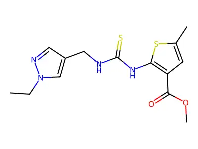 methyl 2-(3-((1-ethyl-1H-pyrazol-4-yl)methyl)thioureido)-5-methylthiophene-3-carboxylate structure