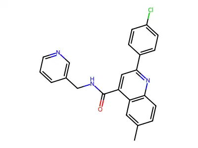 2-(4-chlorophenyl)-6-methyl-N-(pyridin-3-ylmethyl)quinoline-4-carboxamide structure
