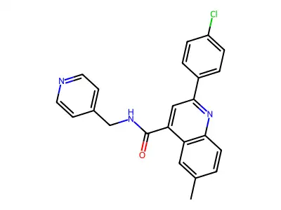 2-(4-chlorophenyl)-6-methyl-N-(pyridin-4-ylmethyl)quinoline-4-carboxamide structure