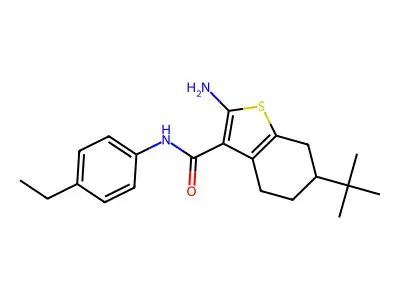 2-amino-6-tert-butyl-N-(4-ethylphenyl)-4,5,6,7-tetrahydro-1-benzothiophene-3-carboxamide structure