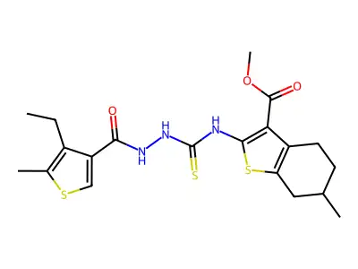 methyl 2-(2-(4-ethyl-5-methylthiophene-3-carbonyl)hydrazinecarbothioamido)-6-methyl-4,5,6,7-tetrahydrobenzo[b]thiophene-3-carboxylate structure