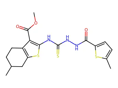 methyl 6-methyl-2-(2-(5-methylthiophene-2-carbonyl)hydrazinecarbothioamido)-4,5,6,7-tetrahydrobenzo[b]thiophene-3-carboxylate structure