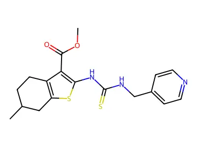 methyl 6-methyl-2-{[(pyridin-4-ylmethyl)carbamothioyl]amino}-4,5,6,7-tetrahydro-1-benzothiophene-3-carboxylate structure