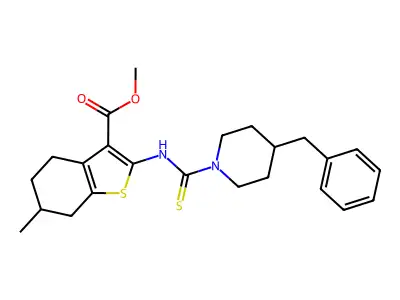 methyl 2-{[(4-benzylpiperidin-1-yl)carbonothioyl]amino}-6-methyl-4,5,6,7-tetrahydro-1-benzothiophene-3-carboxylate structure