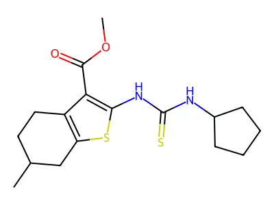 methyl 2-[(cyclopentylcarbamothioyl)amino]-6-methyl-4,5,6,7-tetrahydro-1-benzothiophene-3-carboxylate structure