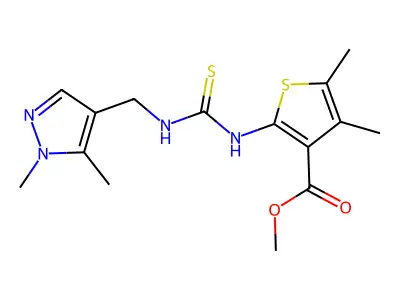 methyl 2-({[(1,5-dimethyl-1H-pyrazol-4-yl)methyl]carbamothioyl}amino)-4,5-dimethylthiophene-3-carboxylate structure