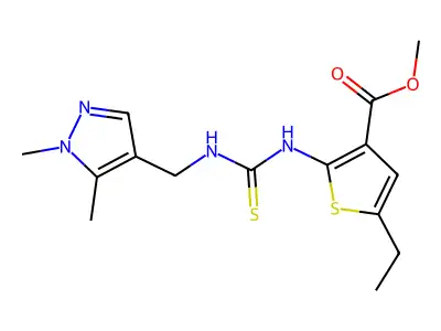 methyl 2-({[(1,5-dimethyl-1H-pyrazol-4-yl)methyl]carbamothioyl}amino)-5-ethylthiophene-3-carboxylate structure