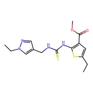 methyl 5-ethyl-2-(3-((1-ethyl-1H-pyrazol-4-yl)methyl)thioureido)thiophene-3-carboxylate structure