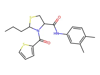 N-(3,4-dimethylphenyl)-2-propyl-3-(thiophene-2-carbonyl)-1,3-thiazolidine-4-carboxamide structure