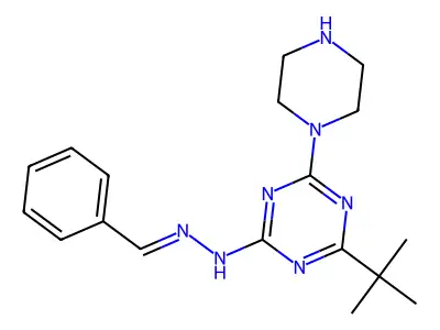 Benzaldehyde [4-tert-butyl-6-(piperazin-1-yl)-1,3,5-triazin-2-yl]hydrazone structure