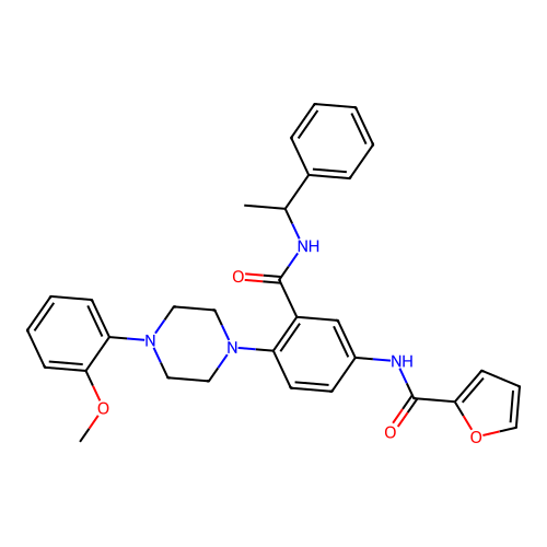 N-[4-[4-(2-methoxyphenyl)piperazin-1-yl]-3-(1-phenylethylcarbamoyl)phenyl]furan-2-carboxamide structure