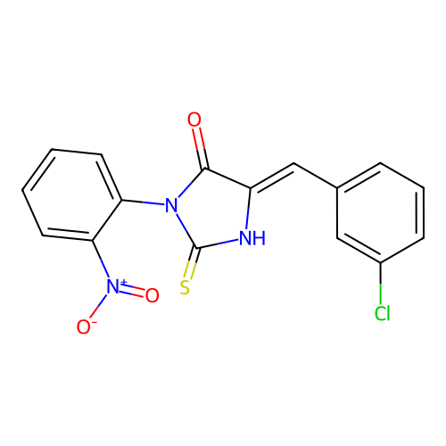4-Imidazolidinone, 5-((3-chlorophenyl)methylene)-3-(2-nitrophenyl)-2-thioxo- structure