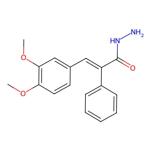 Benzeneacetic acid, alpha-((3,4-dimethoxyphenyl)methylene)-, hydrazide structure