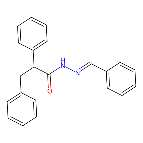 Benzenepropanoic acid, alpha-phenyl-, (phenylmethylene)hydrazide structure