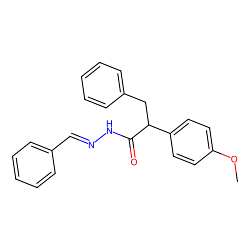 Benzenepropanoic acid, alpha-(4-methoxyphenyl)-, (phenylmethylene)hydrazide structure