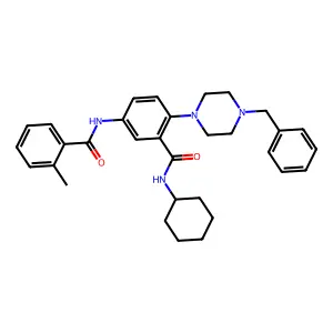 2-(4-benzylpiperazin-1-yl)-N-cyclohexyl-5-[(2-methylbenzoyl)amino]benzamide structure