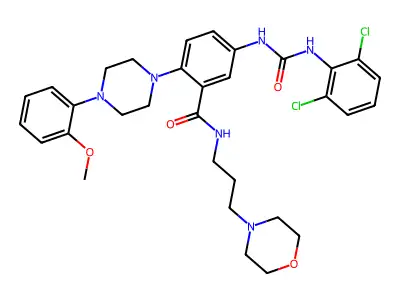 5-[(2,6-dichlorophenyl)carbamoylamino]-2-[4-(2-methoxyphenyl)piperazin-1-yl]-N-(3-morpholin-4-ylpropyl)benzamide structure