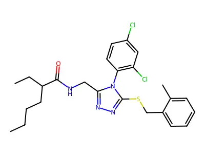 N-[[4-(2,4-dichlorophenyl)-5-[(2-methylphenyl)methylsulfanyl]-1,2,4-triazol-3-yl]methyl]-2-ethylhexanamide structure