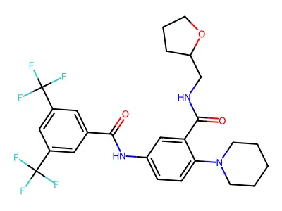 5-[3,5-Bis(trifluoromethyl)benzamido]-N-[(oxolan-2-yl)methyl]-2-(piperidin-1-yl)benzamide structure