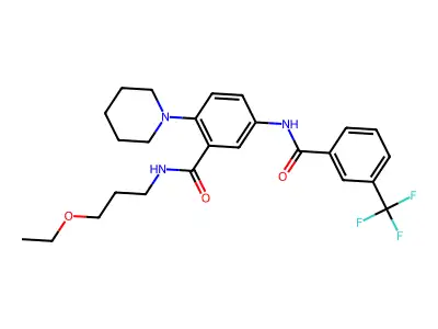 N-(3-ethoxypropyl)-2-piperidin-1-yl-5-[[3-(trifluoromethyl)benzoyl]amino]benzamide structure