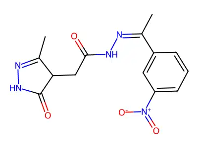 2-(3-methyl-5-oxo-4,5-dihydro-1H-pyrazol-4-yl)-N'-[1-(3-nitrophenyl)ethylidene]acetohydrazide structure