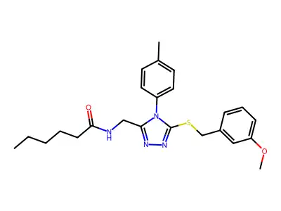 N-[[5-[(3-methoxyphenyl)methylsulfanyl]-4-(4-methylphenyl)-1,2,4-triazol-3-yl]methyl]hexanamide structure