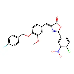 2-(4-chloro-3-nitrophenyl)-4-{4-[(4-fluorobenzyl)oxy]-3-methoxybenzylidene}-1,3-oxazol-5(4H)-one structure