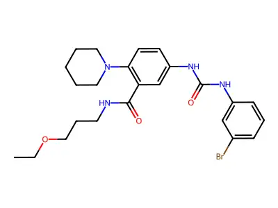 5-[(3-bromophenyl)carbamoylamino]-N-(3-ethoxypropyl)-2-piperidin-1-ylbenzamide structure