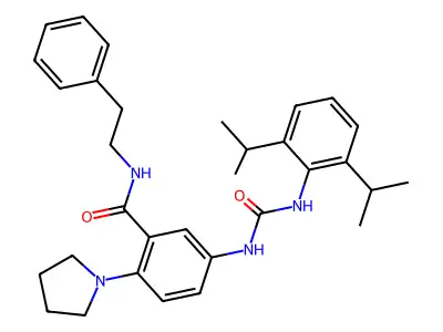 5-({[2,6-Di(propan-2-yl)phenyl]carbamoyl}amino)-N-(2-phenylethyl)-2-(pyrrolidin-1-yl)benzamide structure