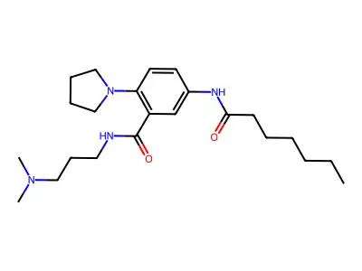 N-[3-(Dimethylamino)propyl]-5-(heptanoylamino)-2-(pyrrolidin-1-yl)benzamide structure