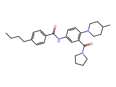 4-butyl-N-[4-(4-methylpiperidin-1-yl)-3-(pyrrolidine-1-carbonyl)phenyl]benzamide structure