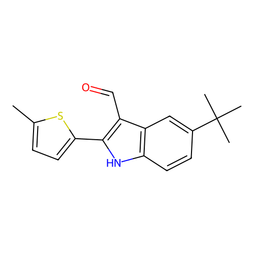 5-tert-butyl-2-(5-methylthiophen-2-yl)-1H-indole-3-carbaldehyde structure