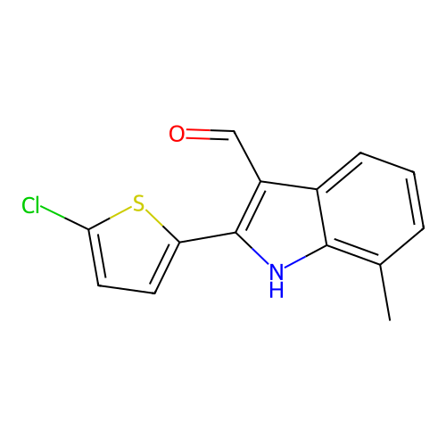 2-(5-chlorothiophen-2-yl)-7-methyl-1H-indole-3-carbaldehyde structure