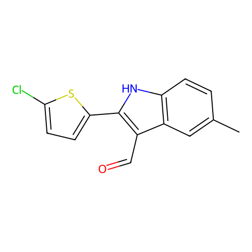 2-(5-chlorothiophen-2-yl)-5-methyl-1H-indole-3-carbaldehyde structure