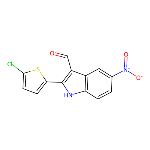 2-(5-chlorothiophen-2-yl)-5-nitro-1H-indole-3-carbaldehyde structure