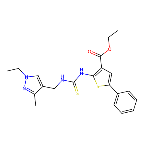 ethyl 2-({[(1-ethyl-3-methyl-1H-pyrazol-4-yl)methyl]carbamothioyl}amino)-5-phenylthiophene-3-carboxylate structure