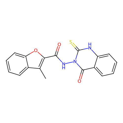 3-methyl-N-(4-oxo-2-sulfanylquinazolin-3(4H)-yl)-1-benzofuran-2-carboxamide structure