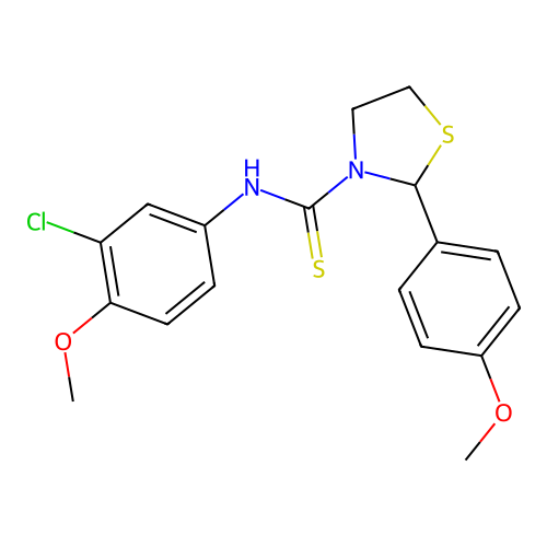 N-(3-chloro-4-methoxyphenyl)-2-(4-methoxyphenyl)-1,3-thiazolidine-3-carbothioamide structure