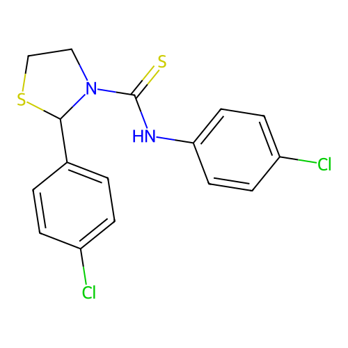 N,2-bis(4-chlorophenyl)-1,3-thiazolidine-3-carbothioamide structure