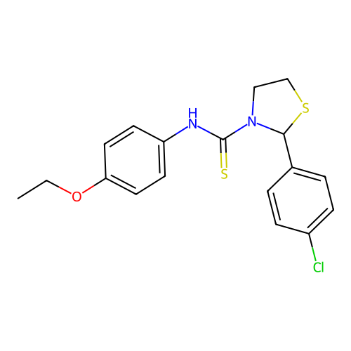 2-(4-chlorophenyl)-N-(4-ethoxyphenyl)-1,3-thiazolidine-3-carbothioamide structure