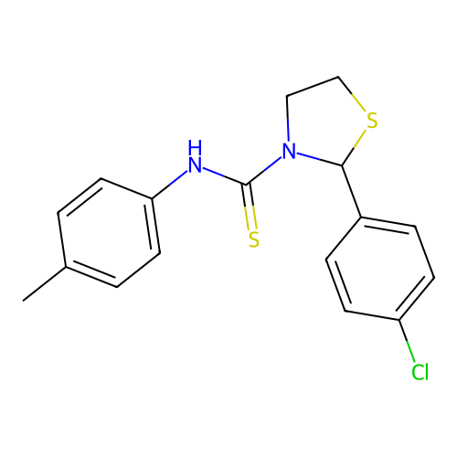 2-(4-chlorophenyl)-N-(4-methylphenyl)-1,3-thiazolidine-3-carbothioamide structure