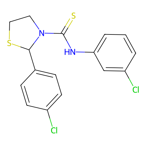 N-(3-chlorophenyl)-2-(4-chlorophenyl)-1,3-thiazolidine-3-carbothioamide structure