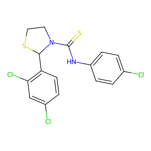 N-(4-chlorophenyl)-2-(2,4-dichlorophenyl)-1,3-thiazolidine-3-carbothioamide structure