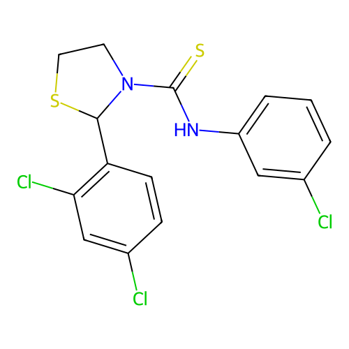 N-(3-chlorophenyl)-2-(2,4-dichlorophenyl)-1,3-thiazolidine-3-carbothioamide structure