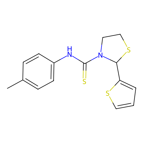 N-(4-methylphenyl)-2-(thiophen-2-yl)-1,3-thiazolidine-3-carbothioamide structure