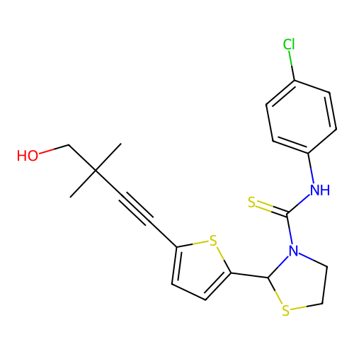 3-Thiazolidinecarbothioamide, N-(4-chlorophenyl)-2-[5-(4-hydroxy-3,3-dimethyl-1-butynyl)-2-thienyl]- (9CI) structure
