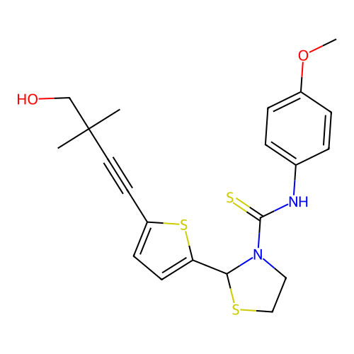 2-[5-(4-hydroxy-3,3-dimethylbut-1-ynyl)thiophen-2-yl]-N-(4-methoxyphenyl)-1,3-thiazolidine-3-carbothioamide structure